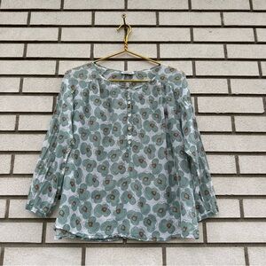 Rosso35 Genova Italian Cotton Voile Floral Blouse Sage Boho Peasant Top 42
